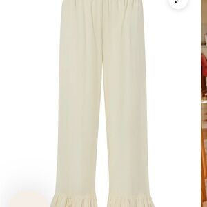 Women's Cream Ruffle Hem Wide Leg Pants